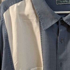 Cubavera dusty blue and white panel shirt